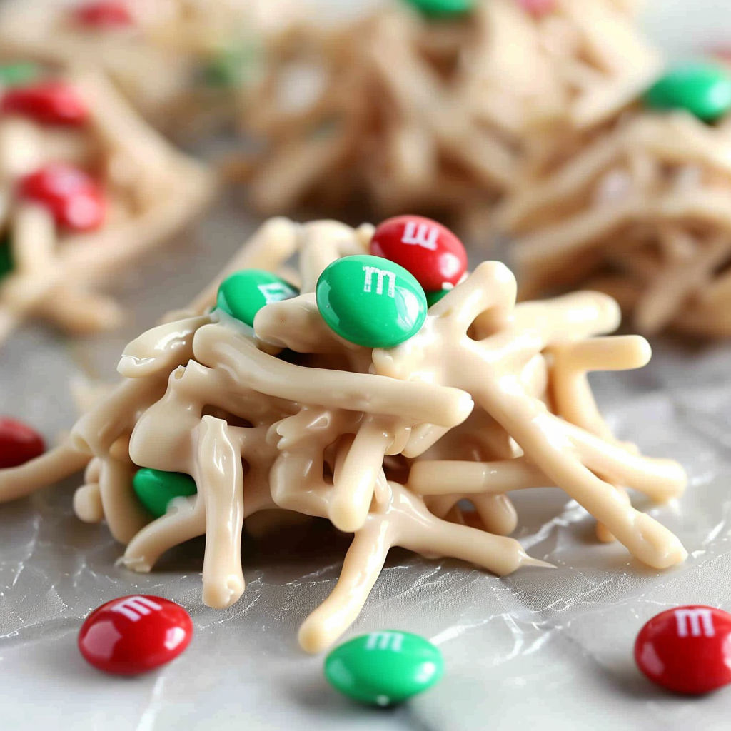 A close up of a holiday haystack recipe.