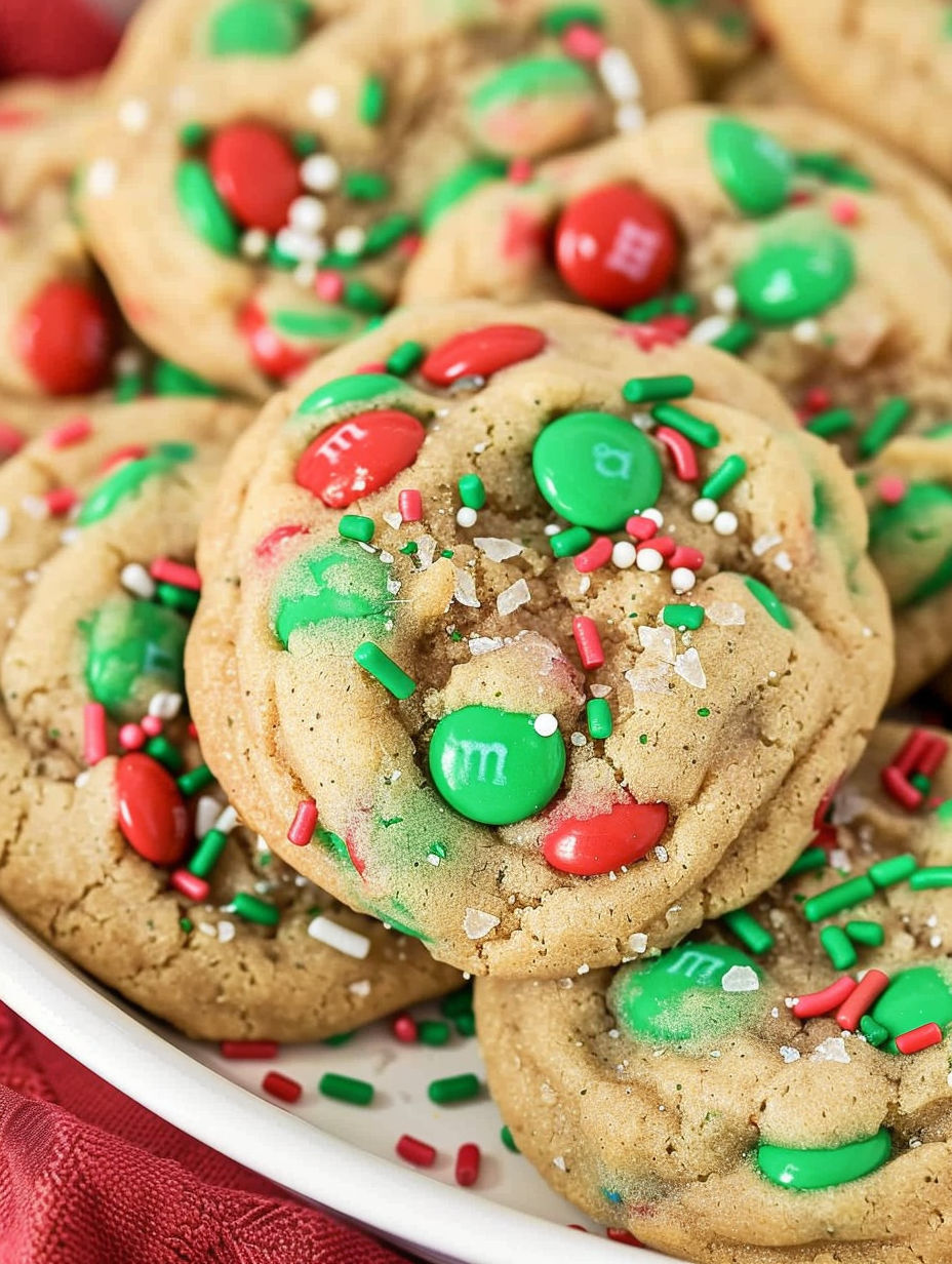 A plate of green and red cookies.