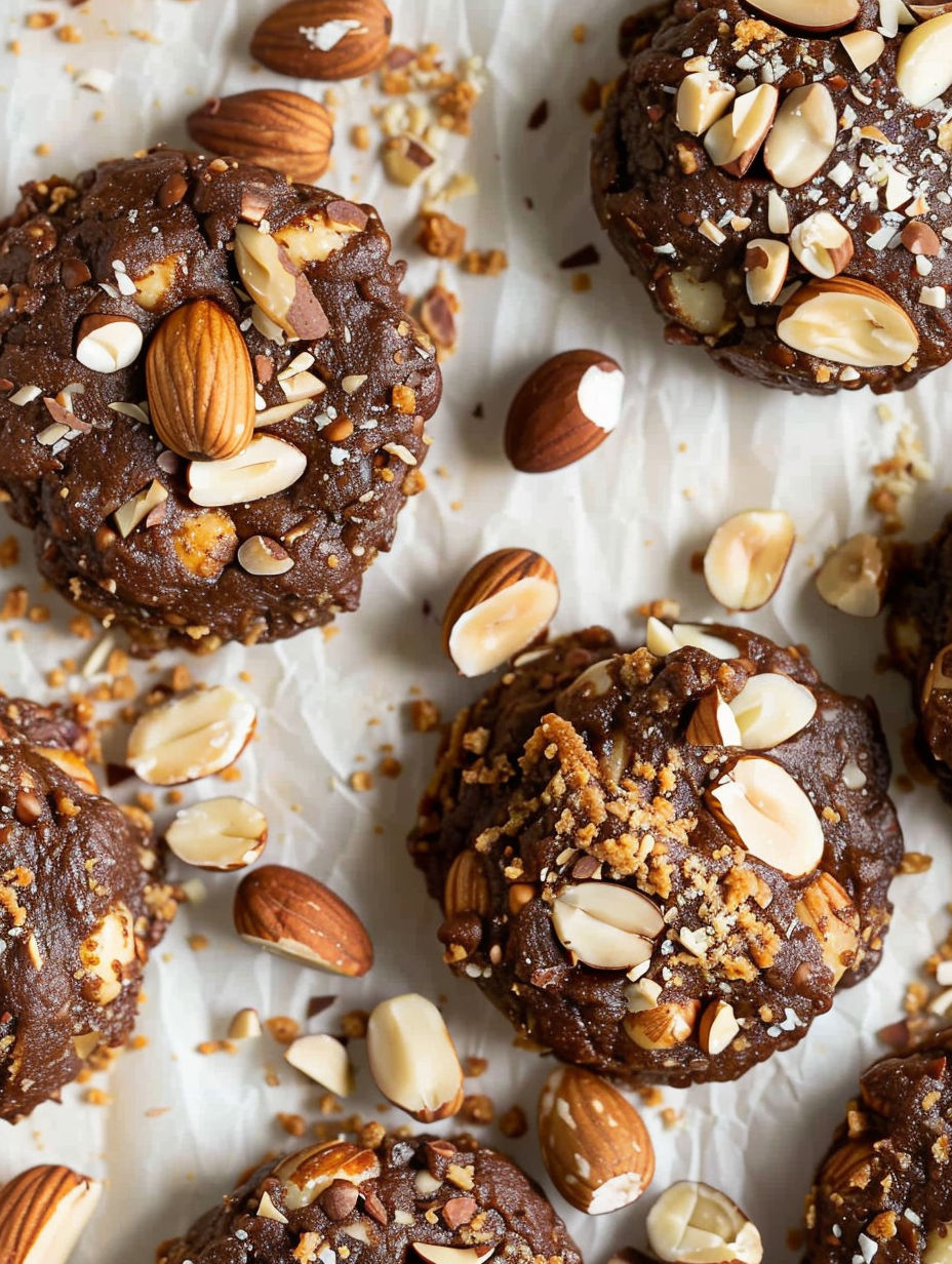 A close up of chocolate hazelnut cookies.