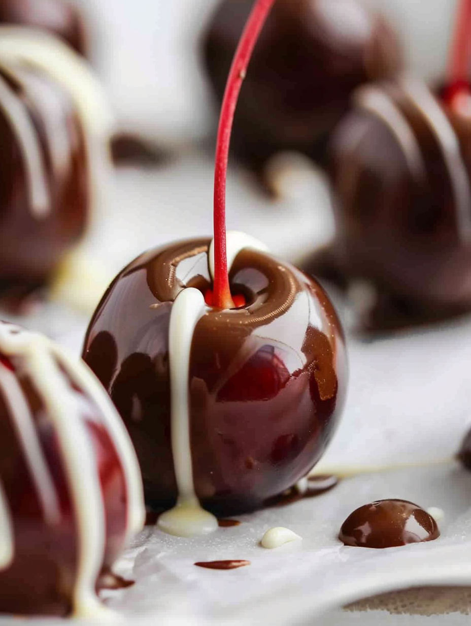 Chocolate cherries with a red topping.
