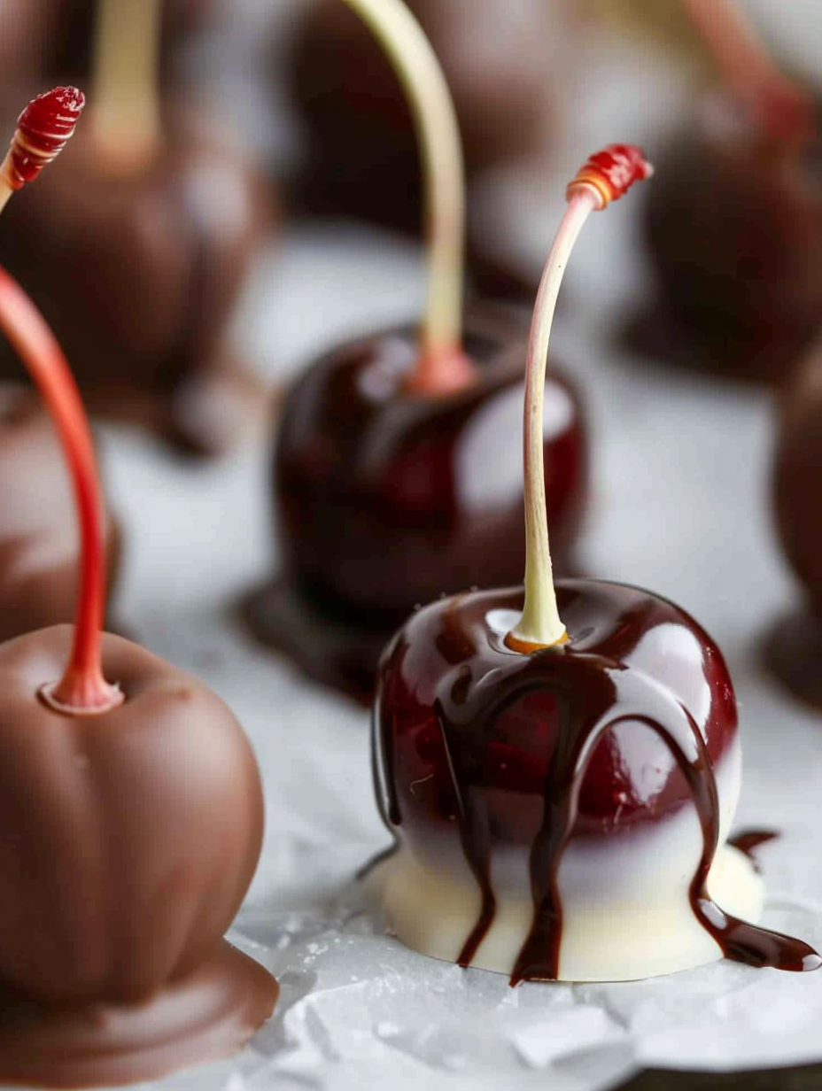 Chocolate cherries with a maraschino cherry on top.