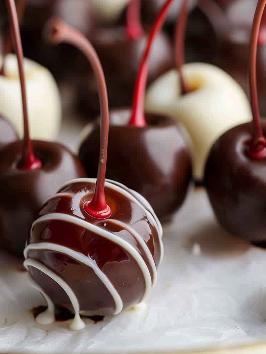 Chocolate cherries with a maraschino cherry on top.