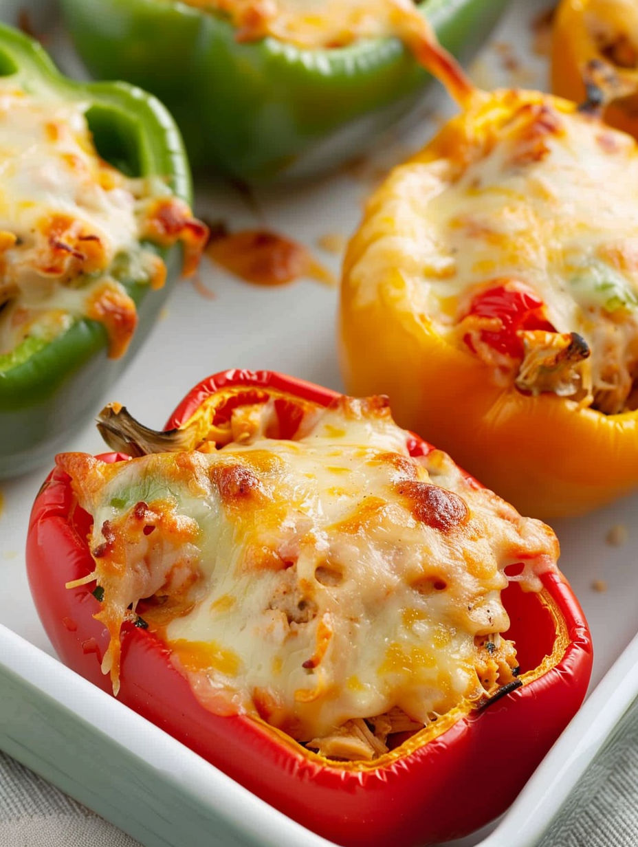 A plate of stuffed bell peppers with cheese.