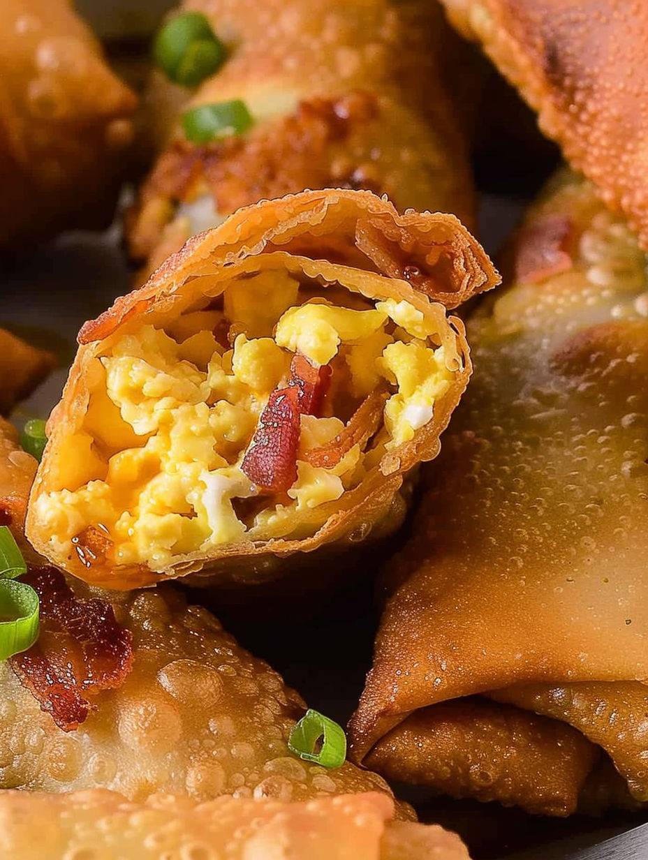 A breakfast egg roll with bacon and egg filling.