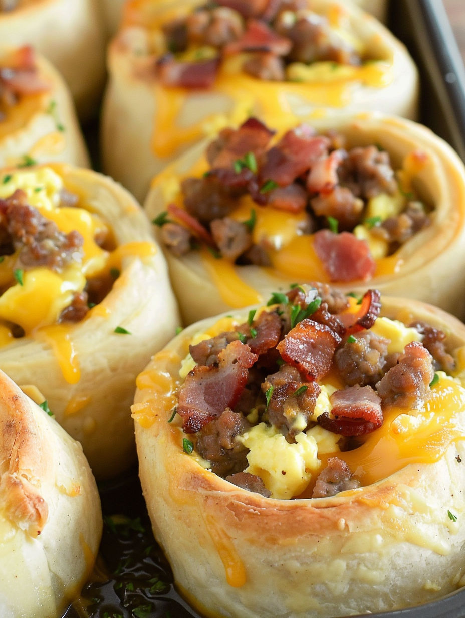 Breakfast rolls with bacon and cheese.