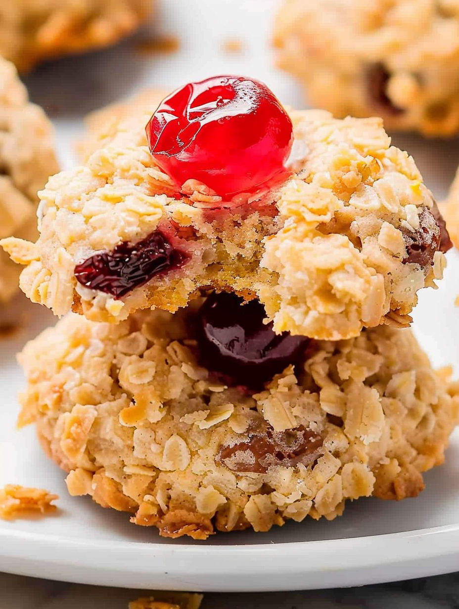 A cookie with a cherry on top.