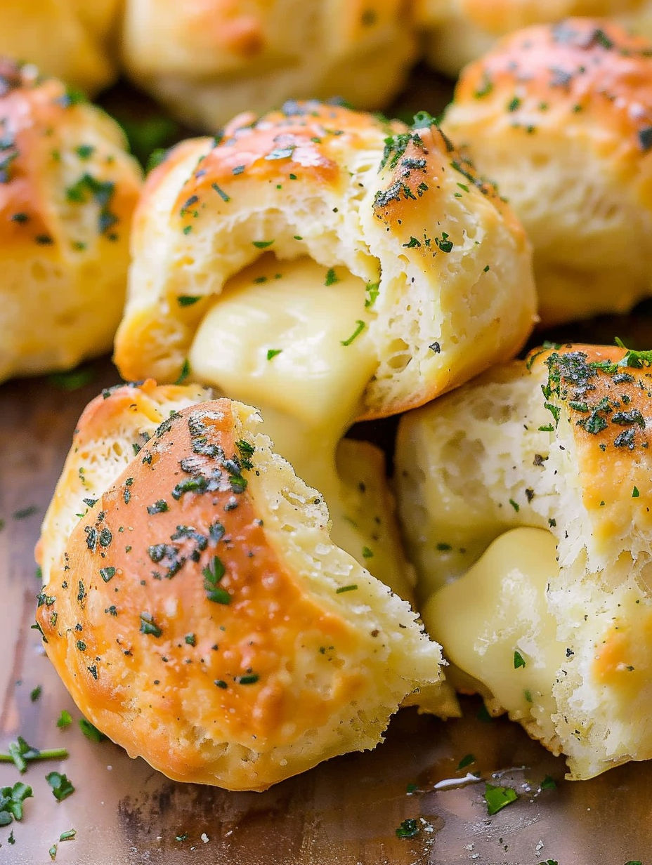A close up of a stuffed cheese bread.