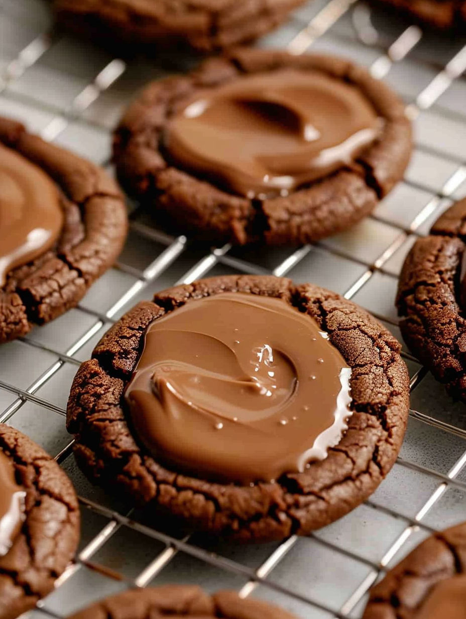 A close up of a chocolate drizzled cookie.