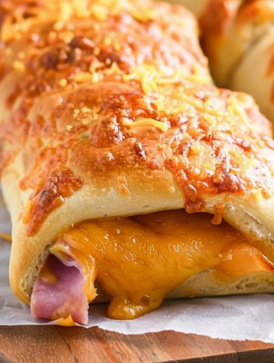 A hot ham and cheese roll.