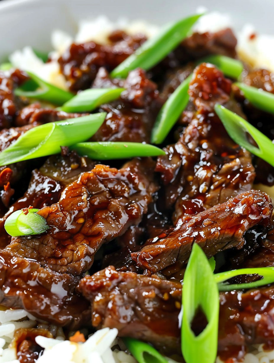 A close up of a delicious 30-minute Mongolian beef recipe.