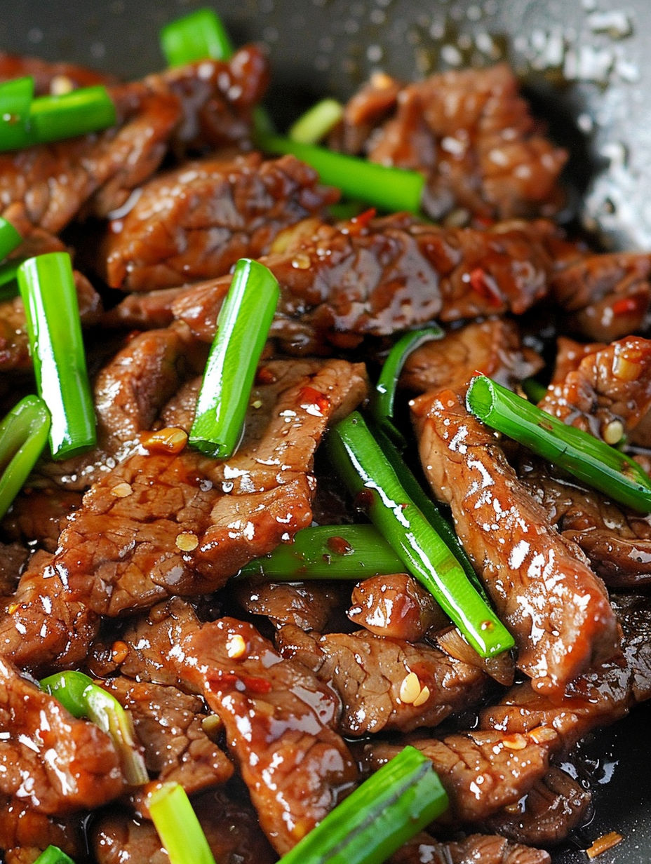 A close up of a delicious 30-minute Mongolian beef recipe.