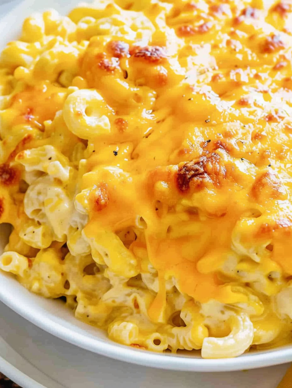 A baked mac and cheese dish.