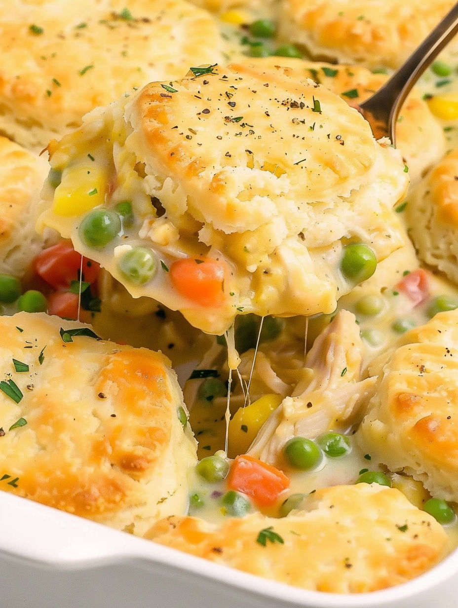 A close up of a chicken pot pie casserole.