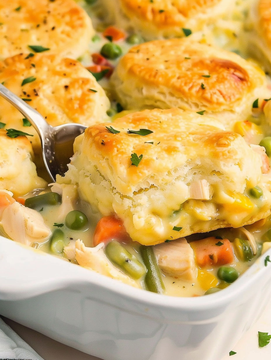 A white bowl filled with chicken pot pie.