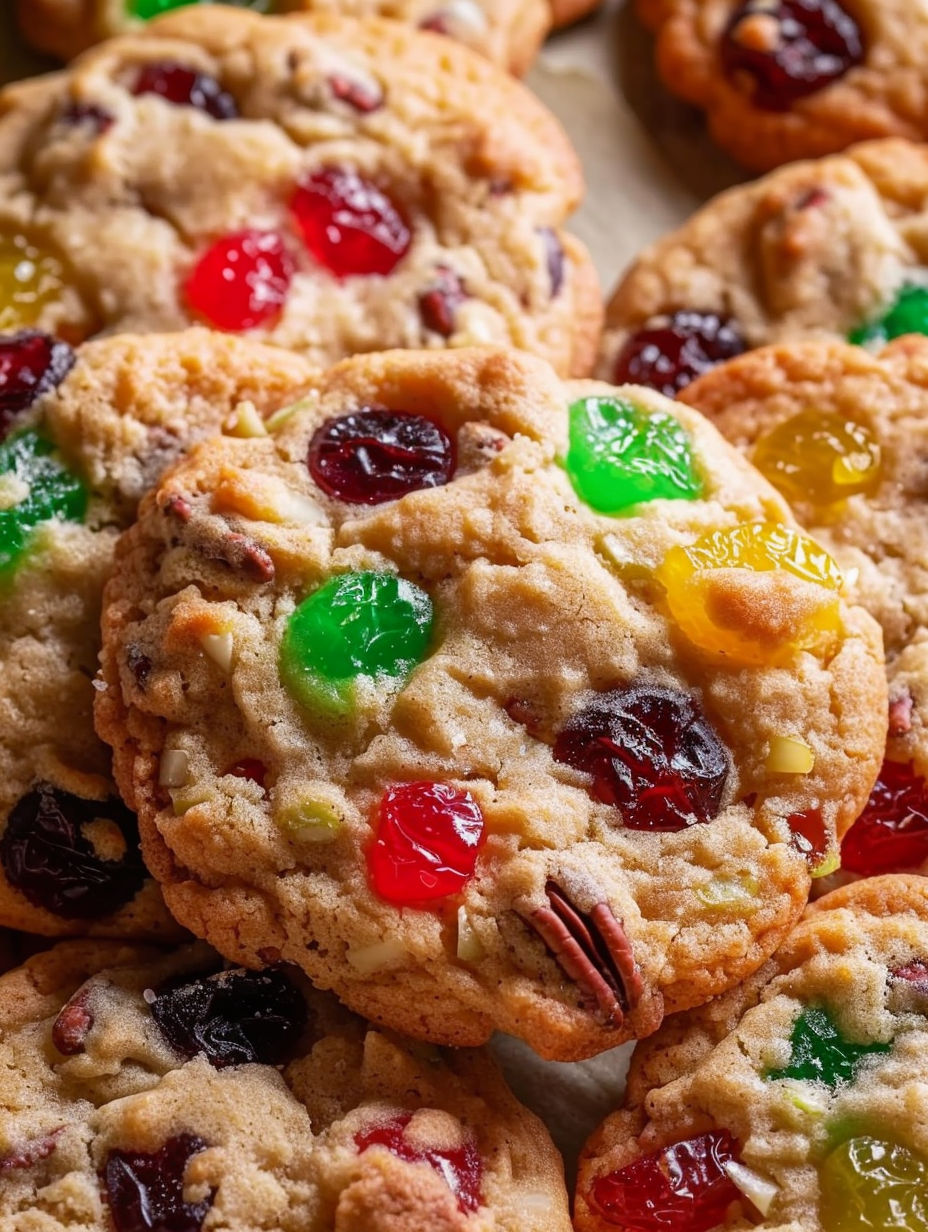A plate of colorful cookies with green, red, yellow, and orange candies.