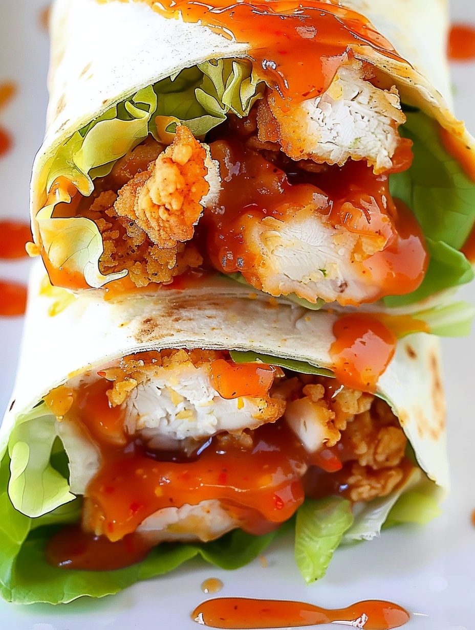 Sticky chicken finger wraps with sauce.