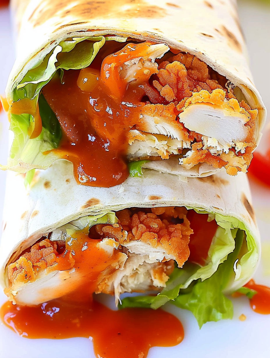 A chicken wrap with sauce dripping out.