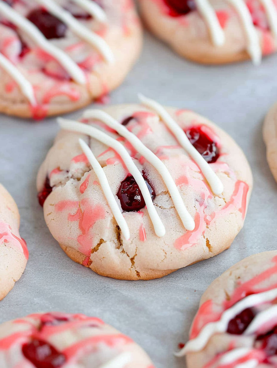 A cookie with white icing and red jam.