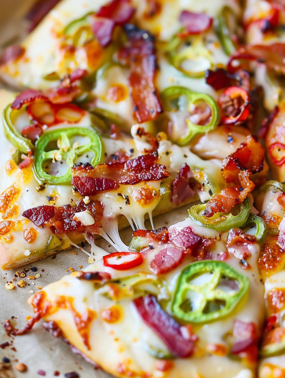 A slice of jalapeño popper pizza.