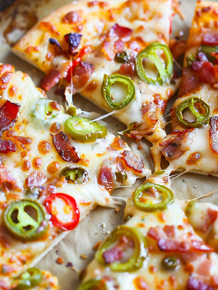 A slice of jalapeño popper pizza.