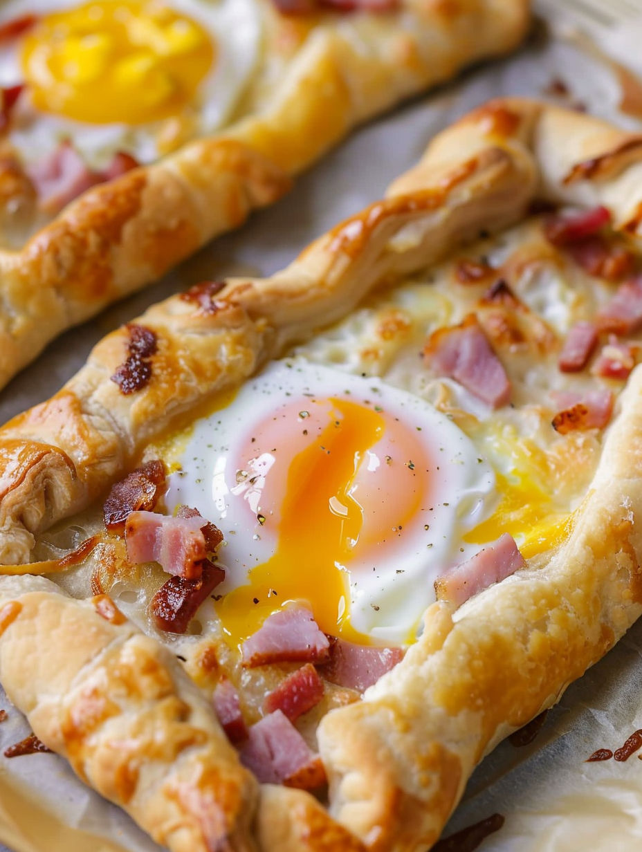 A breakfast hand pie with a fried egg in the center.