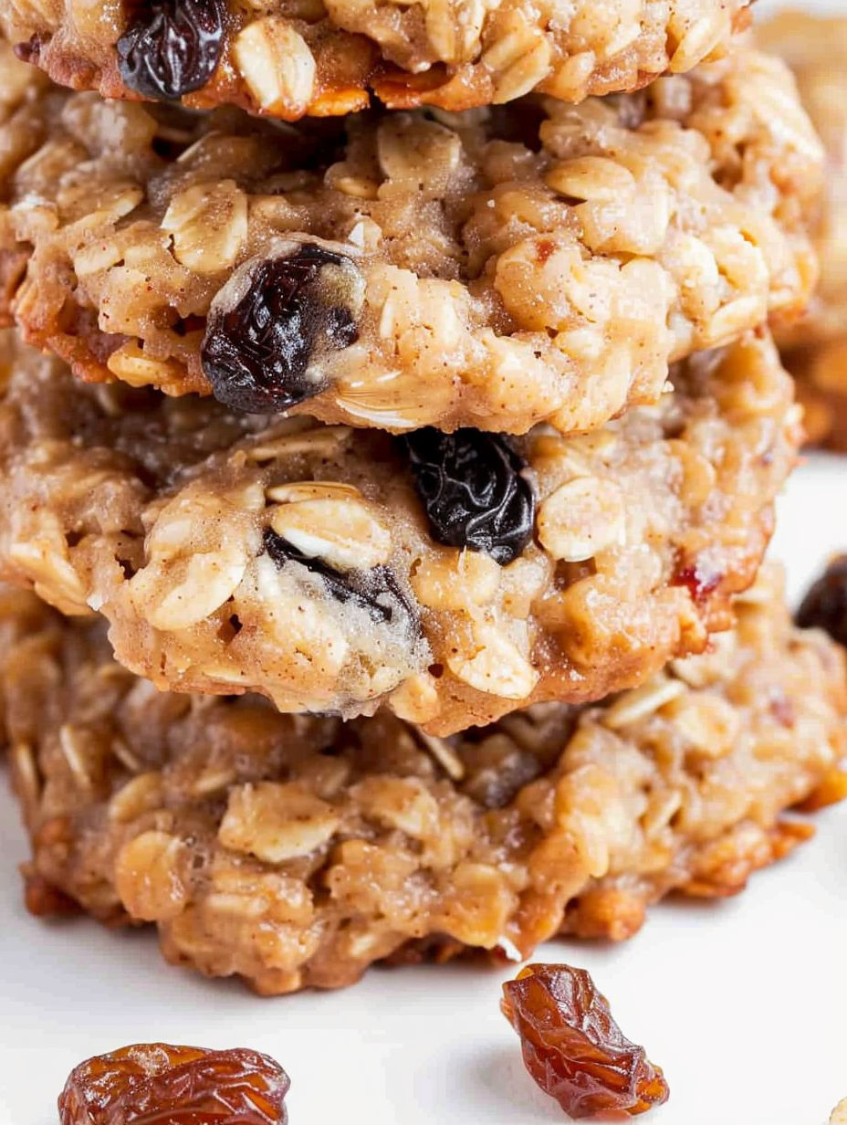 A stack of oatmeal raisin cookies.