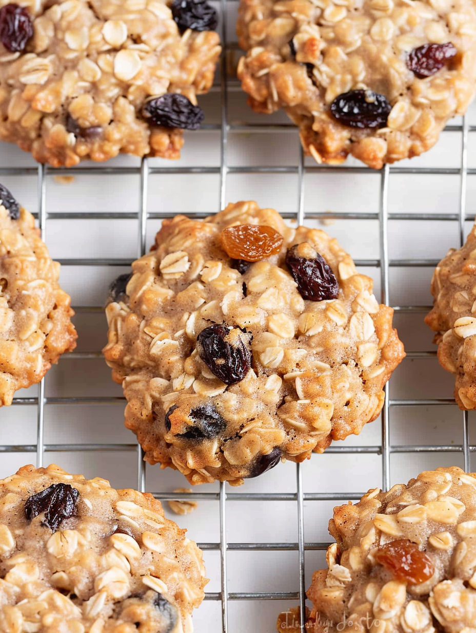 A tray of oatmeal raisin cookies.