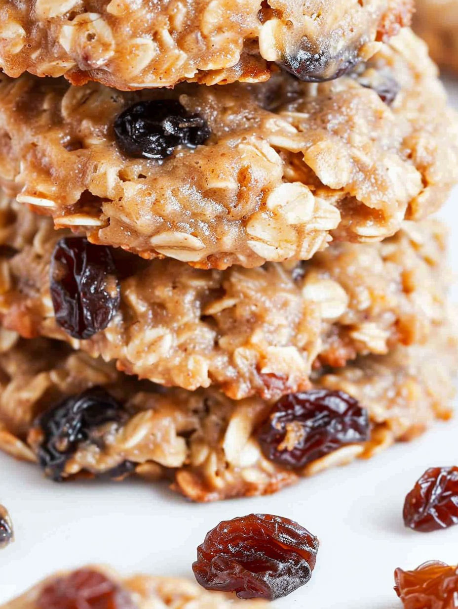 A stack of oatmeal raisin cookies.