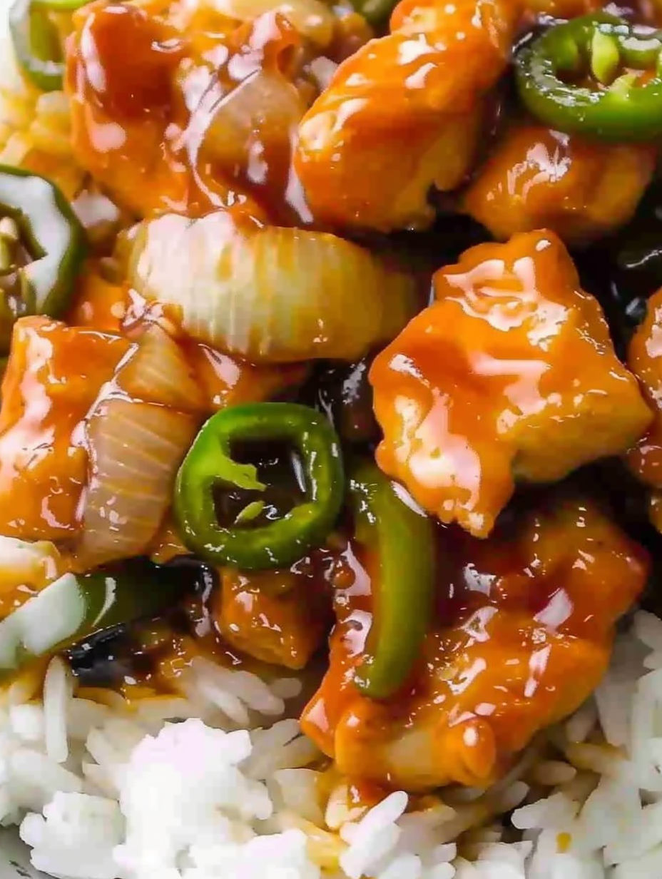 A plate of food with rice and chicken.
