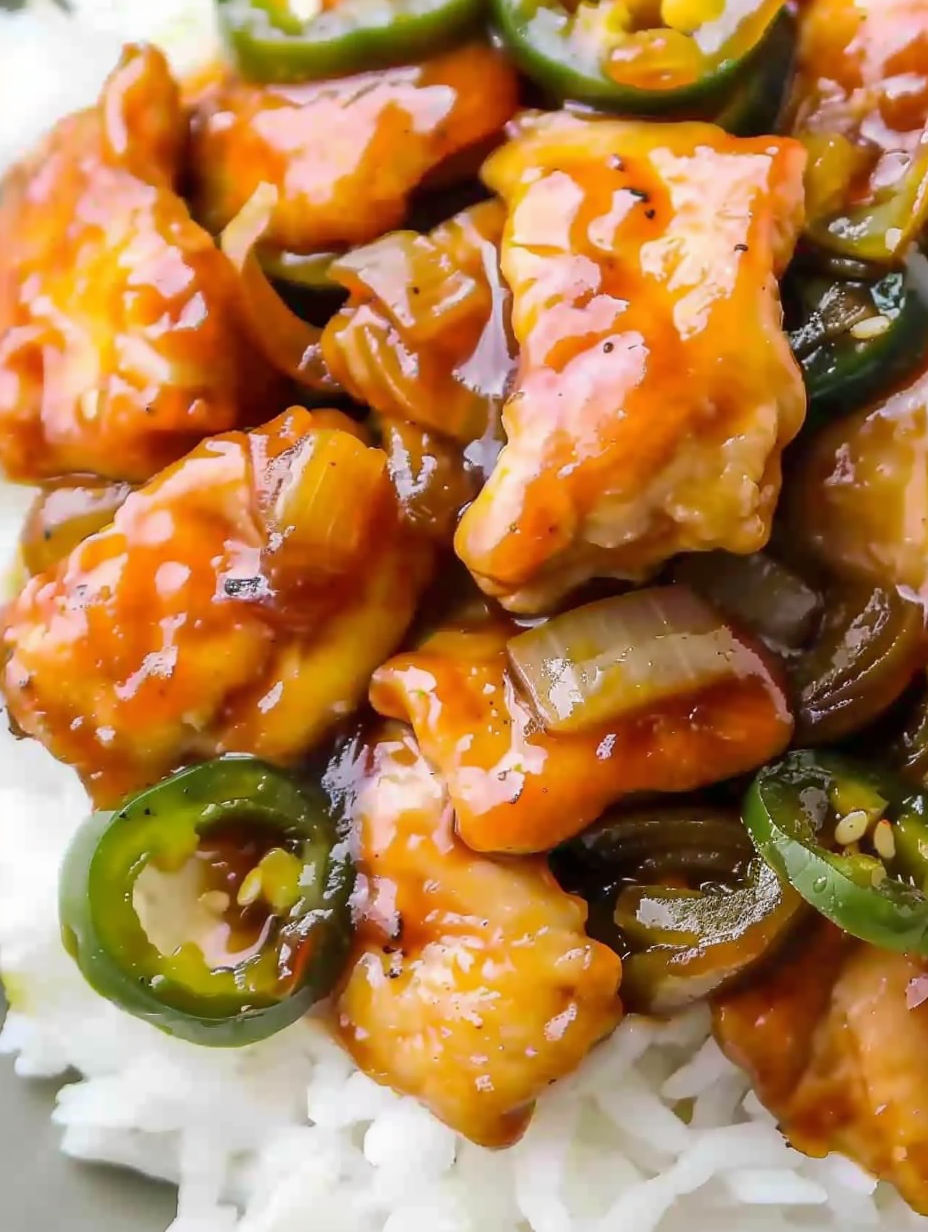 A plate of chicken with a sauce on top.