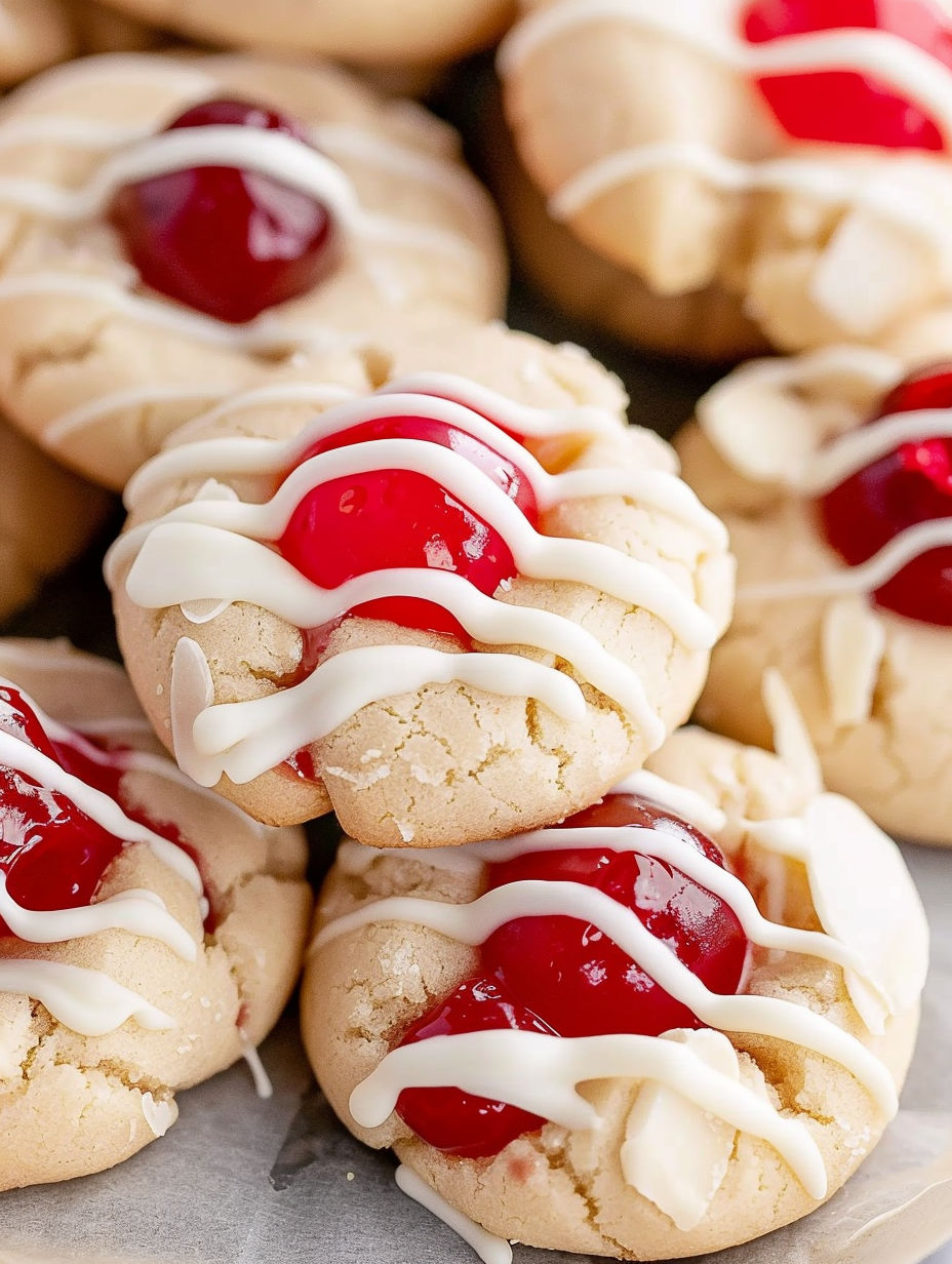 A close up of a cookie with white icing and a cherry on top.