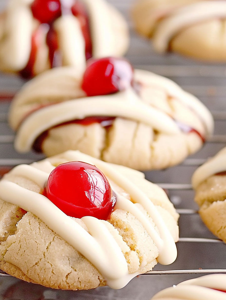 A cookie with a cherry on top.