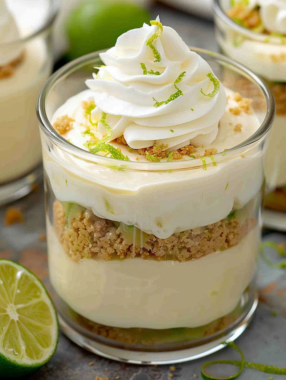 A glass of key lime cheesecake parfait.