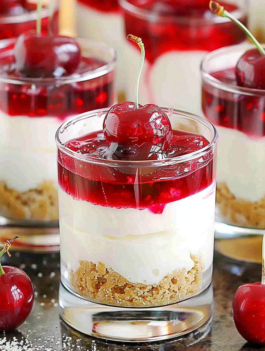A glass of cherry cheesecake parfait.