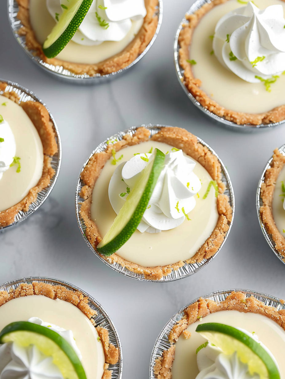 A close up of a mini key lime pie with whipped cream.