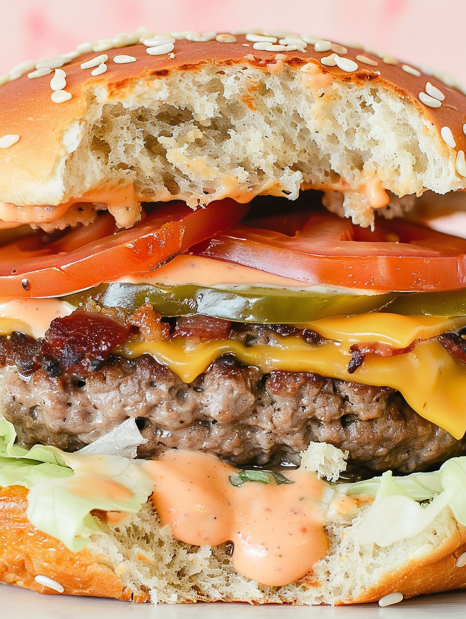 A close up of a jalapeño and cheddar stuffed bacon cheeseburger.