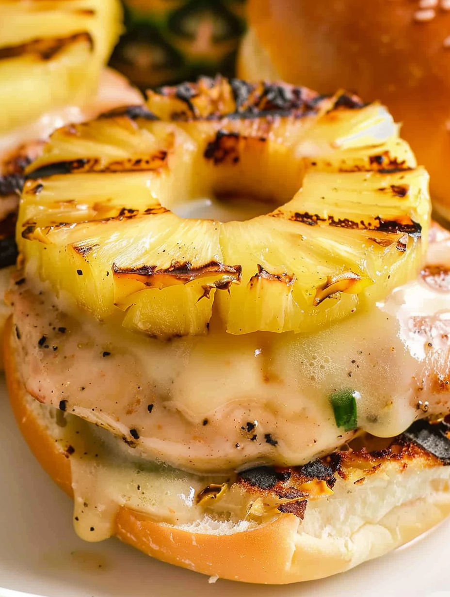 A pineapple slice on a sandwich.