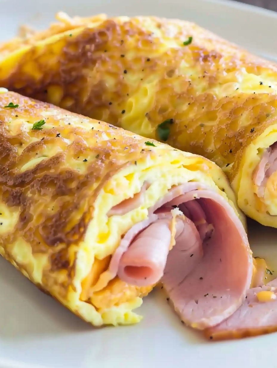A plate of food with a ham and cheese omelet.