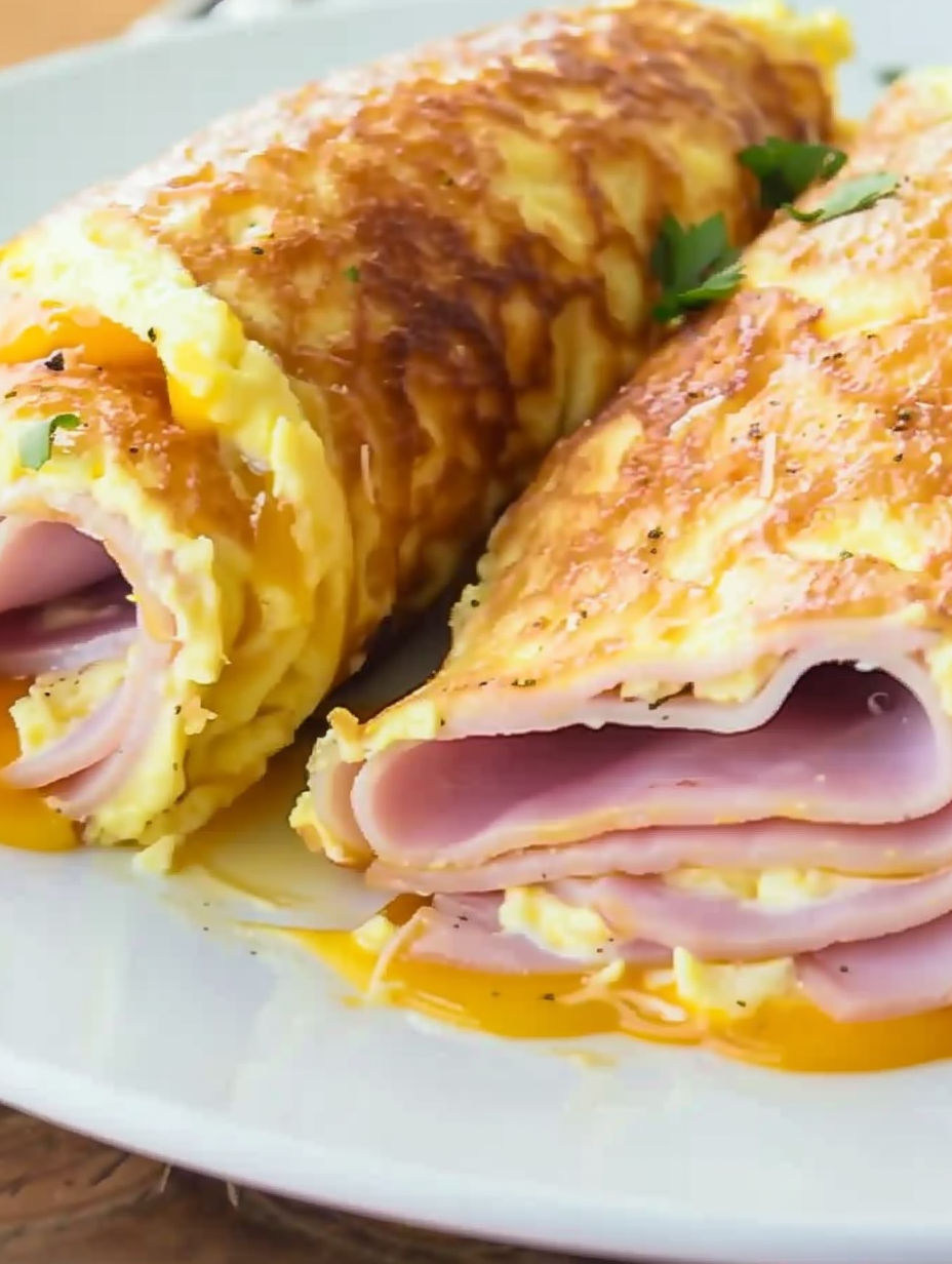 A breakfast sandwich with ham and egg.