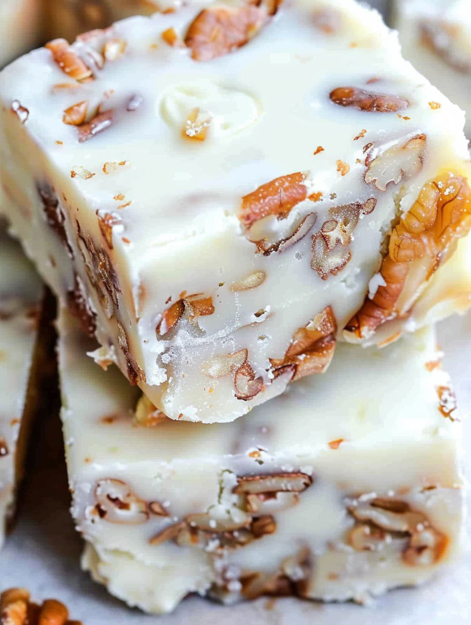 A piece of candied pecan fudge.
