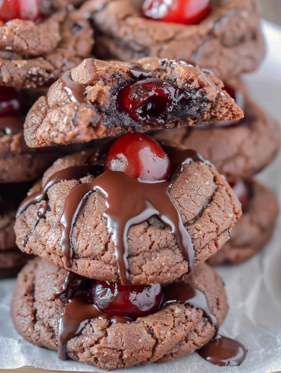 Chocolate cookies with cherries on top.