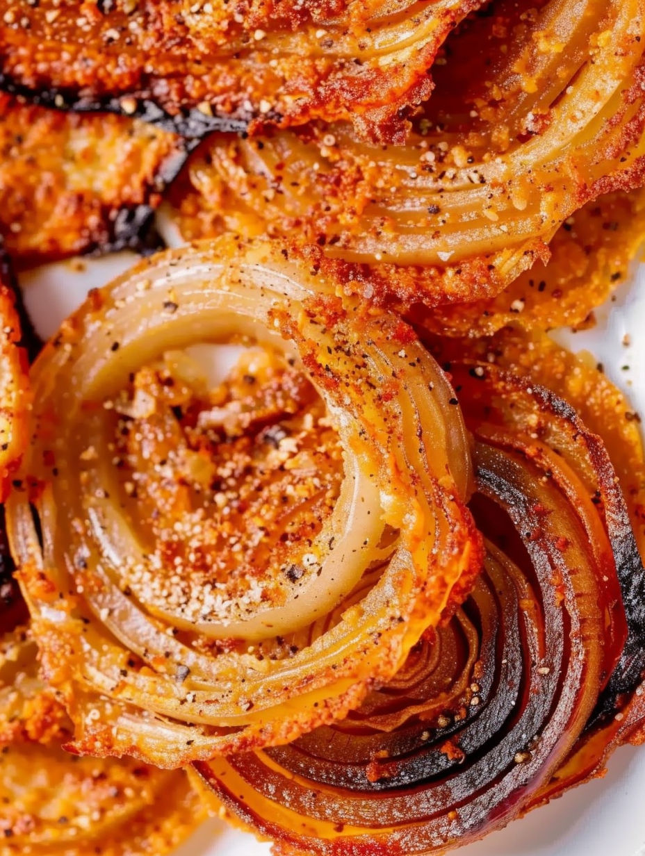 A close up of a fried onion ring.