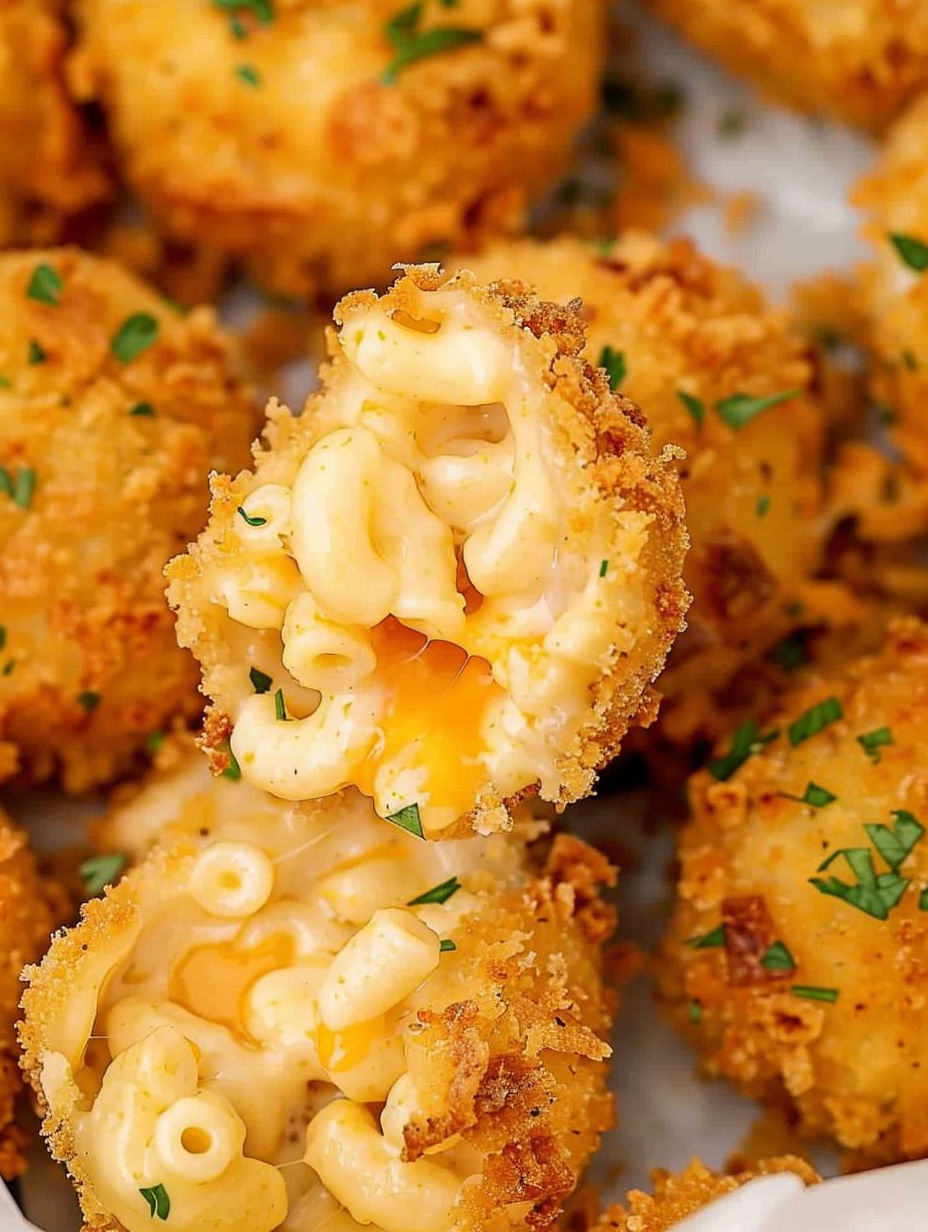 Mac and cheese balls on a plate.