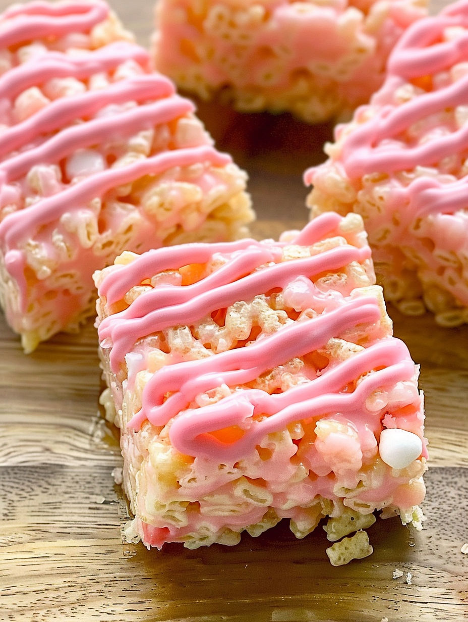 Pink and white rice krispy treats.