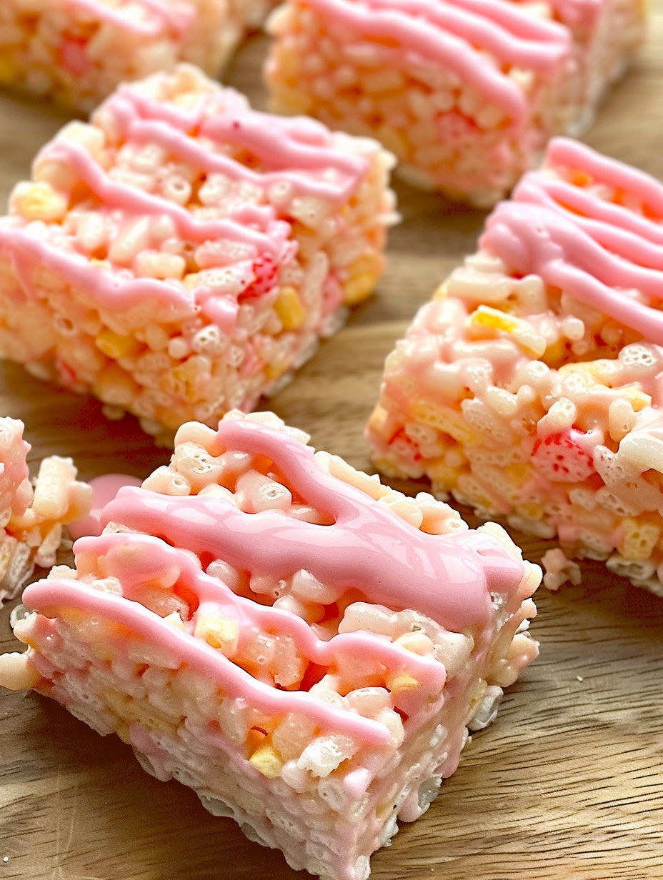 Pink and white rice krispy treats.