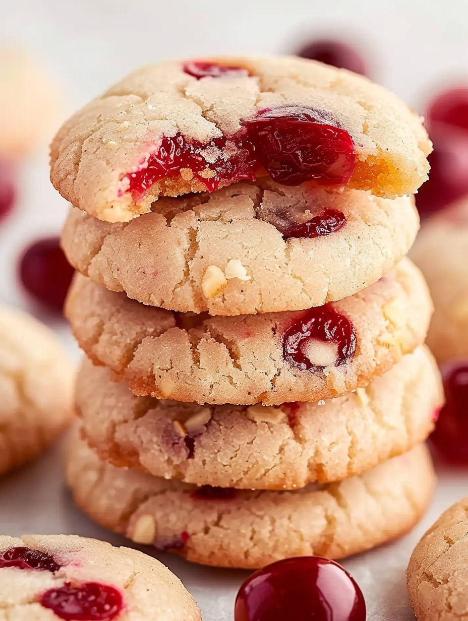 A stack of soft cherry almond icebox cookies.