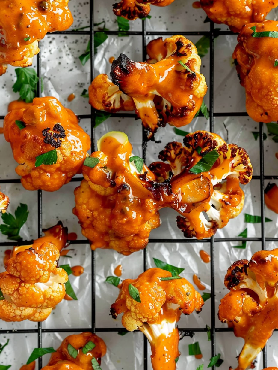 Buffalo Cauliflower Wings on a tray.