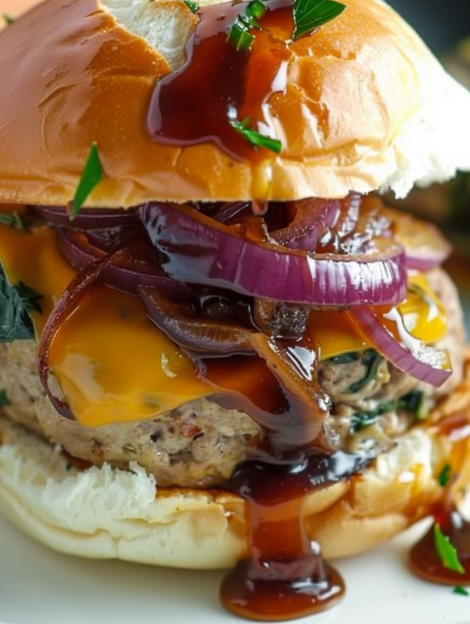 A double cheddar stuffed BBQ turkey burger.