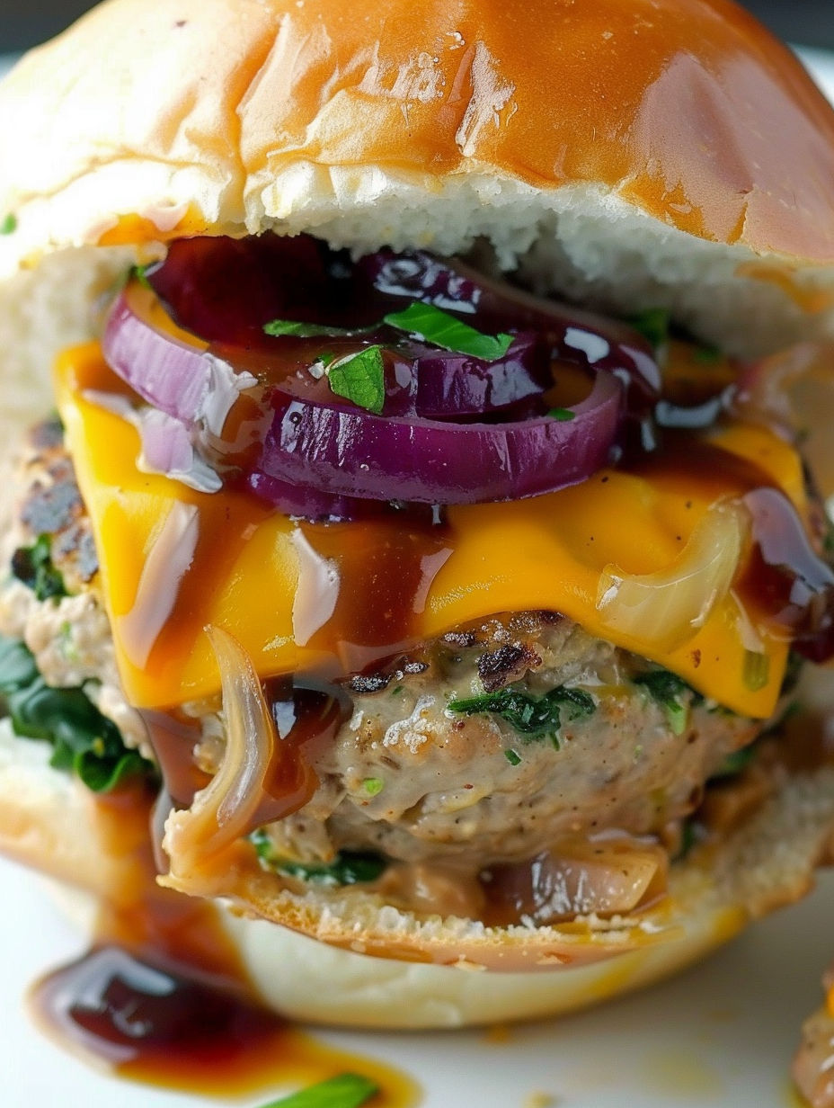 A close up of a delicious BBQ turkey burger.