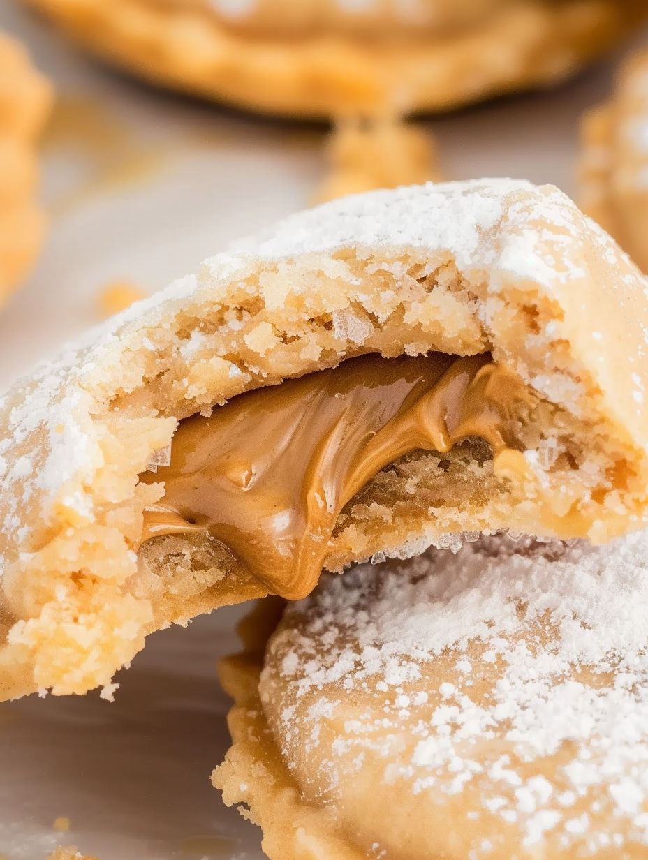 A close up of a peanut butter lava cookie.